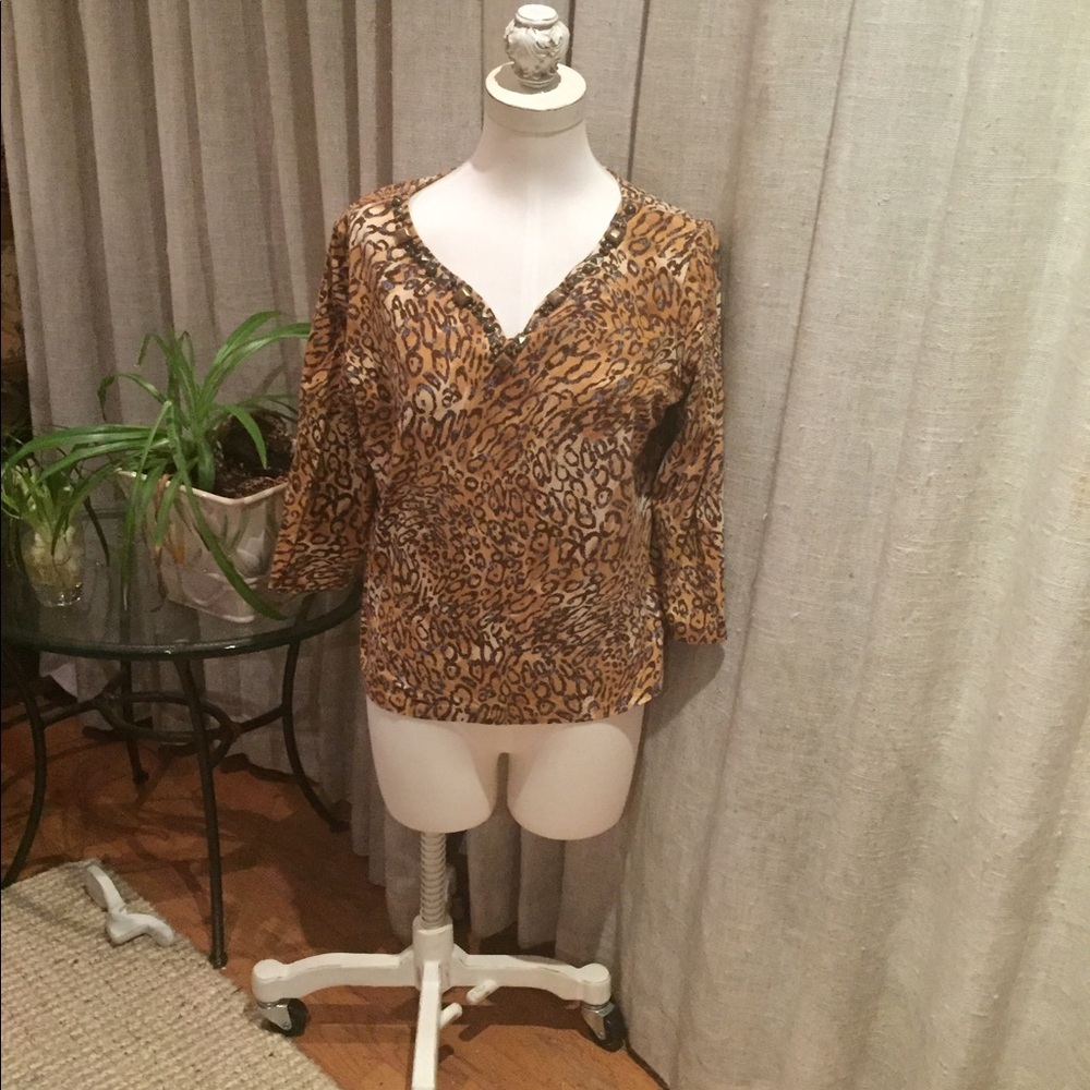 Ruby Rd Embellished Neckline Leopard Print Cotton… - image 6